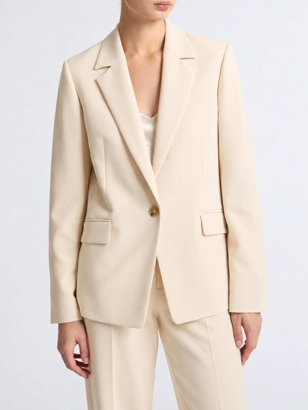 Vince Cream Beige Single Button Tailored Blazer Jacket Size 2